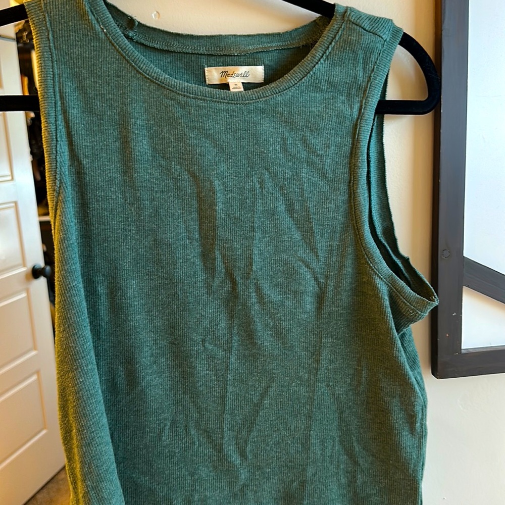 Madewell high neck, swing tank, olive green color, size medium